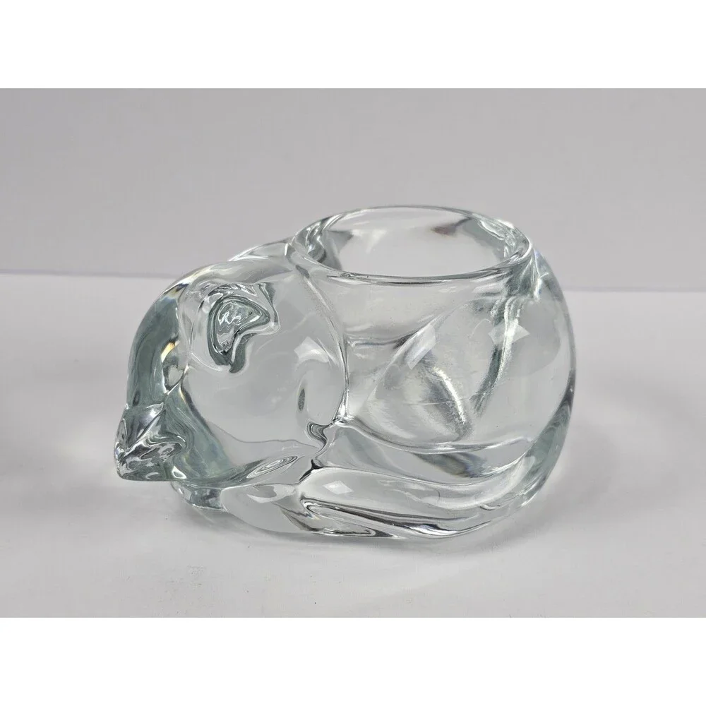 Indiana Glass Candle Holder Sleeping Cat Kitten Votive Tea Light Paperweight W53